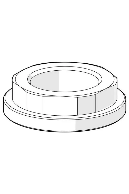 Hansa Spannmutter in kreisförmiger Form, mit Flächen und Rillen. Geeignet für verschiedene Anwendungen in der Sanitär- und Heizungsinstallation.